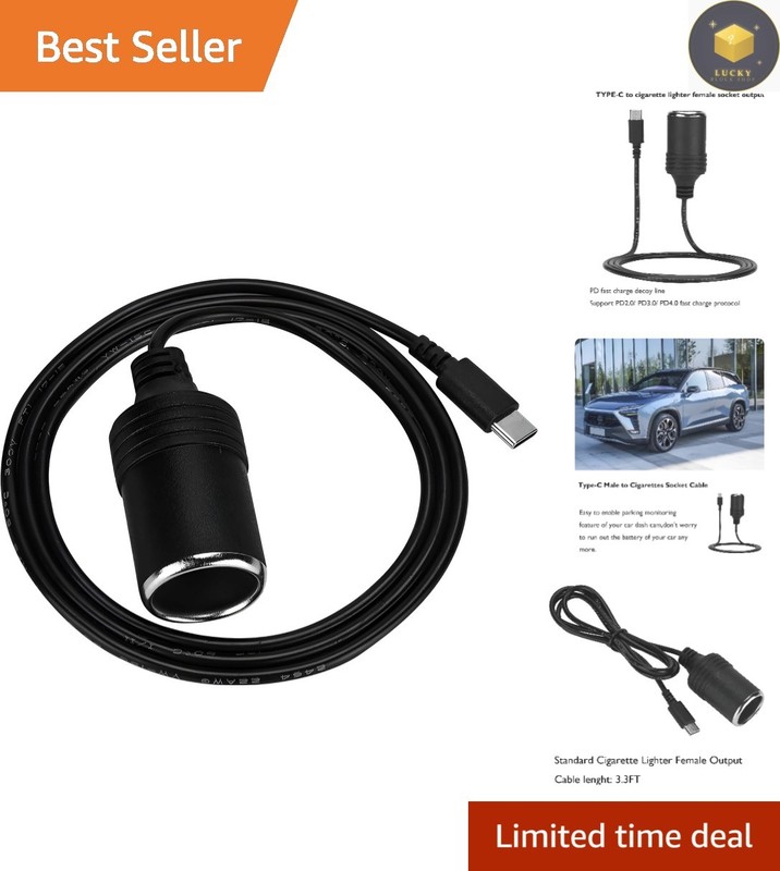 Versatile USB Type-C to Cigarette Lighter Adapter for Car Devices – 100cm Cable