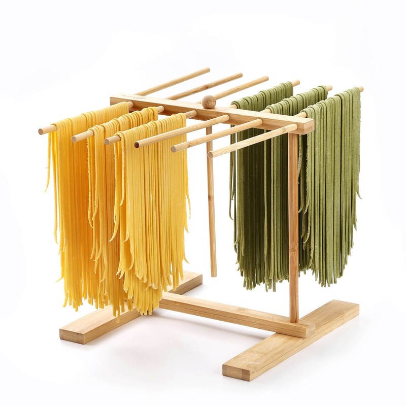 Bamboo Pasta Drying Rack with Transfer Wand and 12 Bars, Easy to Transfer for…