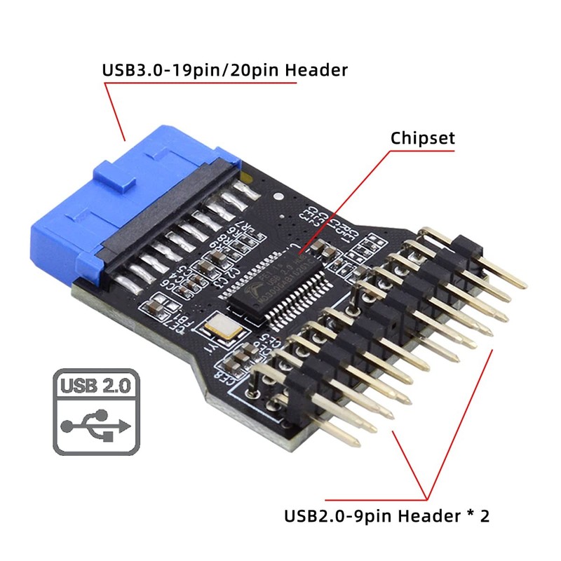 Motherboard 19pin USB 3.0 Header 1 to 2 USB2.0 9Pin Female Extension HUB Conn... gallery