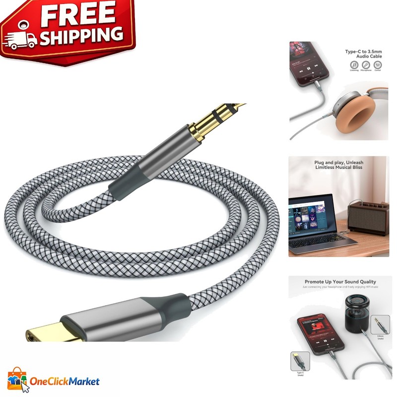 Durable 6.5ft Nylon Braided USB C to 3.5mm Audio Cable for Ultimate Flexibility