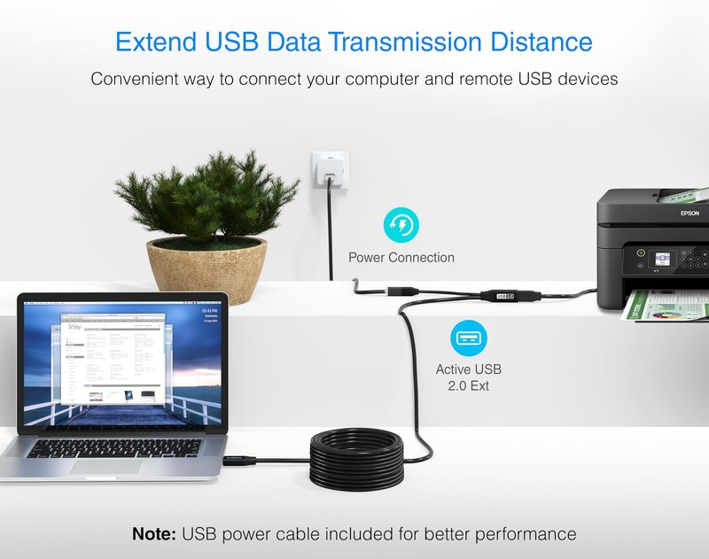 USB Extension Cable (50FT/15M, Long Active USB2.0 Extender, Male to Female Re... gallery