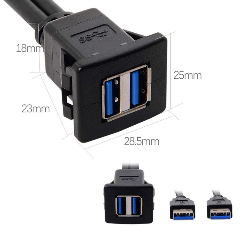 Waterproof Dual USB 3.0 Extension Latch Car Mount Flush AUX Cable Cord 1M gallery
