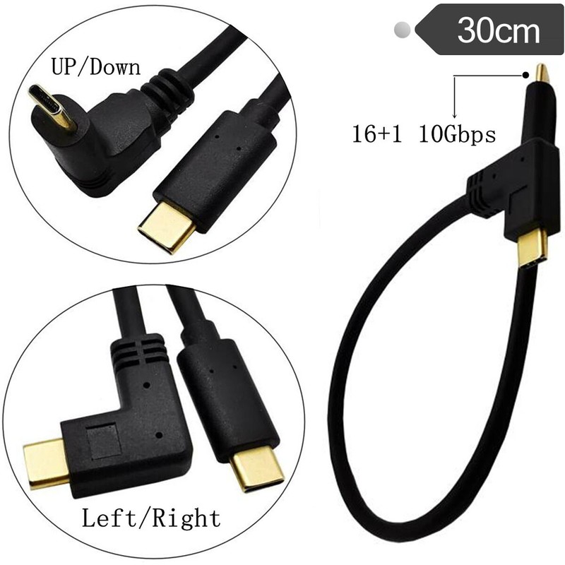USB Type C Cable 90° to 3.1 C Male to Male Adapter Fast Charge Charging 3A 0.3m