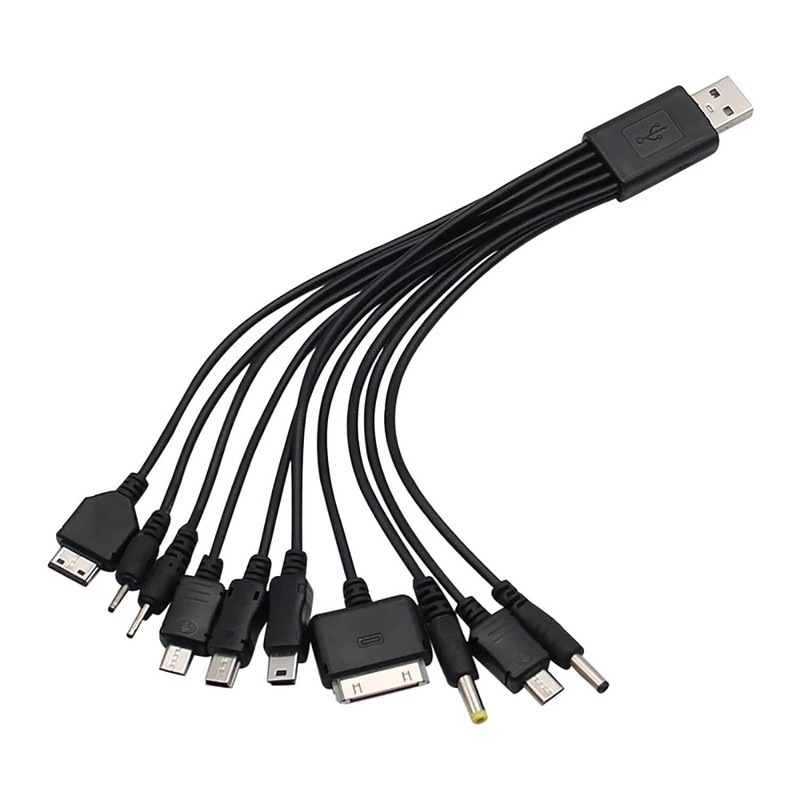 Black 10 in 1 Universal USB Cable, Multiple Charging Cable for.