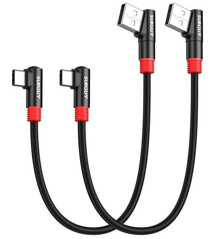 SUNGUY Right Angle USB C to A Cable 2Pack [1FT/0.3m] 18W Short 90 Degree USB
