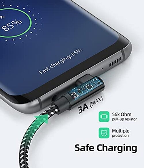 Short USB A to USB C Cable Right Angle 1ft, [Pack 1ft] Portable 90 1FT 3 Black gallery