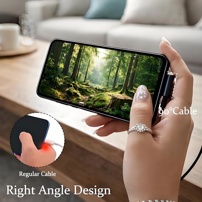 90 Degree Right Angle USB to Type C USB-C Cable 6A 240W Fast Charge Braided Lead gallery