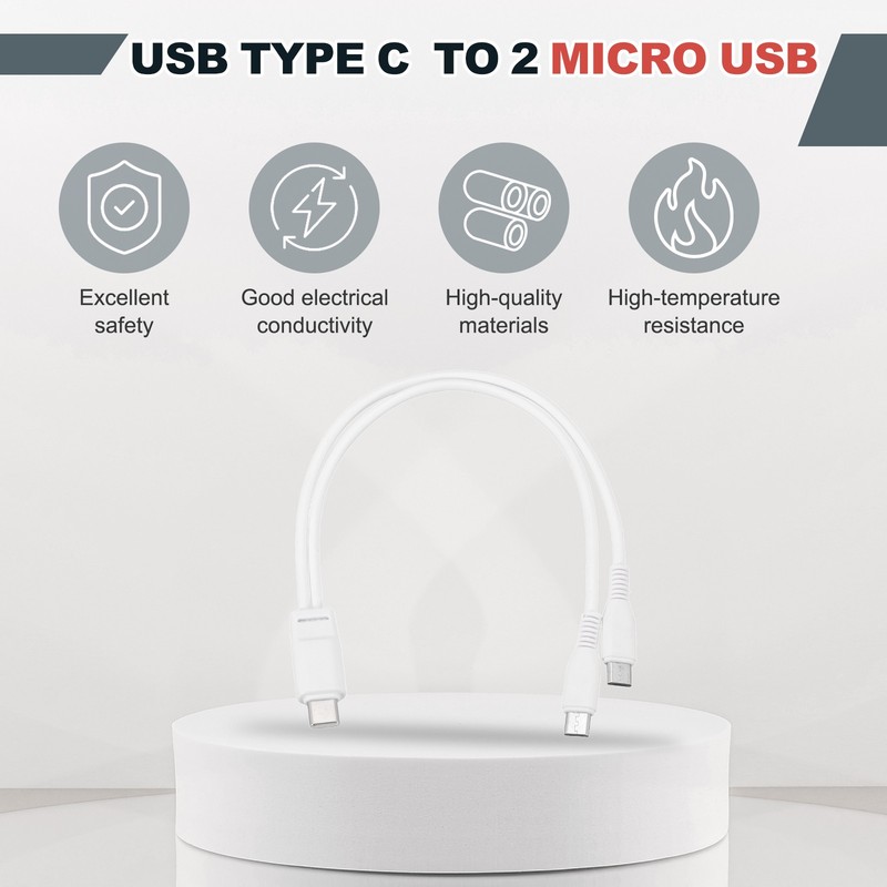 Multi USB Type C Male to 2 Dual Micro USB 2 in 1 Splitter 8'', White gallery