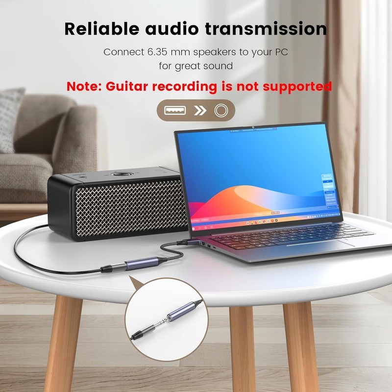 MOSWAG USB to 1/4 Jack Audio Adapter, USB to 6.35Mm Female Headphone Aux Adapter gallery