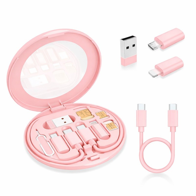 All-in-One 60W Fast Charging Data Cable Kit USB A/C to iOS Micro Type-C Pink