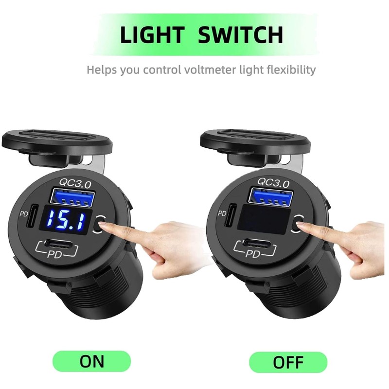 Voltmeter & Power Switch USB Outlet