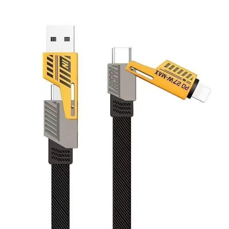 3Ft 65W Multi Charging Cable, 4 in 1 Flat Braided USB C Cord for Transfer