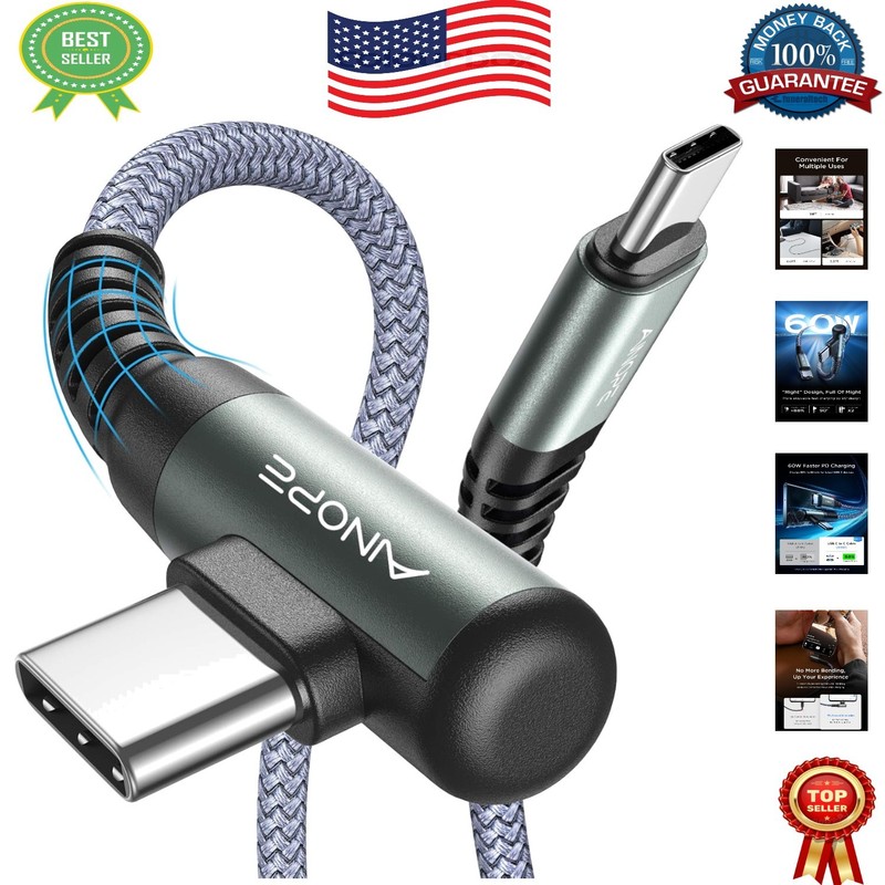 4-Pack Nylon Braided USB C Cable 60W Fast Charge – Right Angle Designs Included