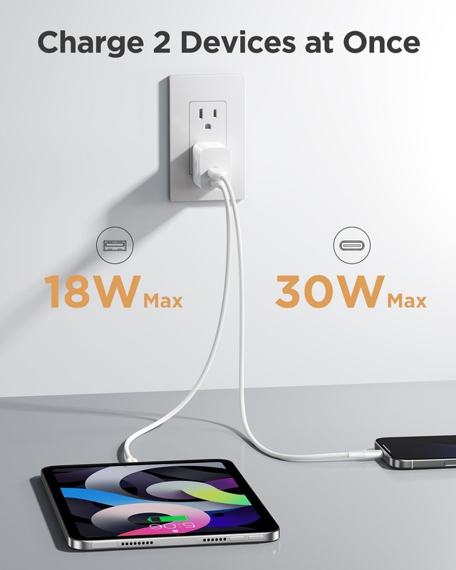 30W USB C Charger - PD QC 3.0 Dual Port Charging Block, 30 Watt USB C Charger... gallery