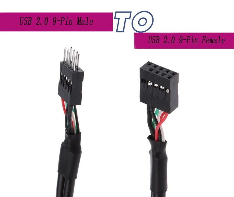 USB Header Extension Cable USB 2.0 9-Pin Male to Female for Motherboard 2 Pack gallery