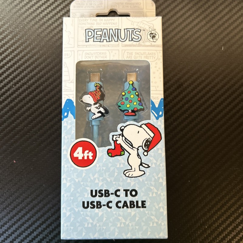 Peanuts Snoopy USB C To USB C Cable 4 Ft Christmas Holiday Charging Cord TREE