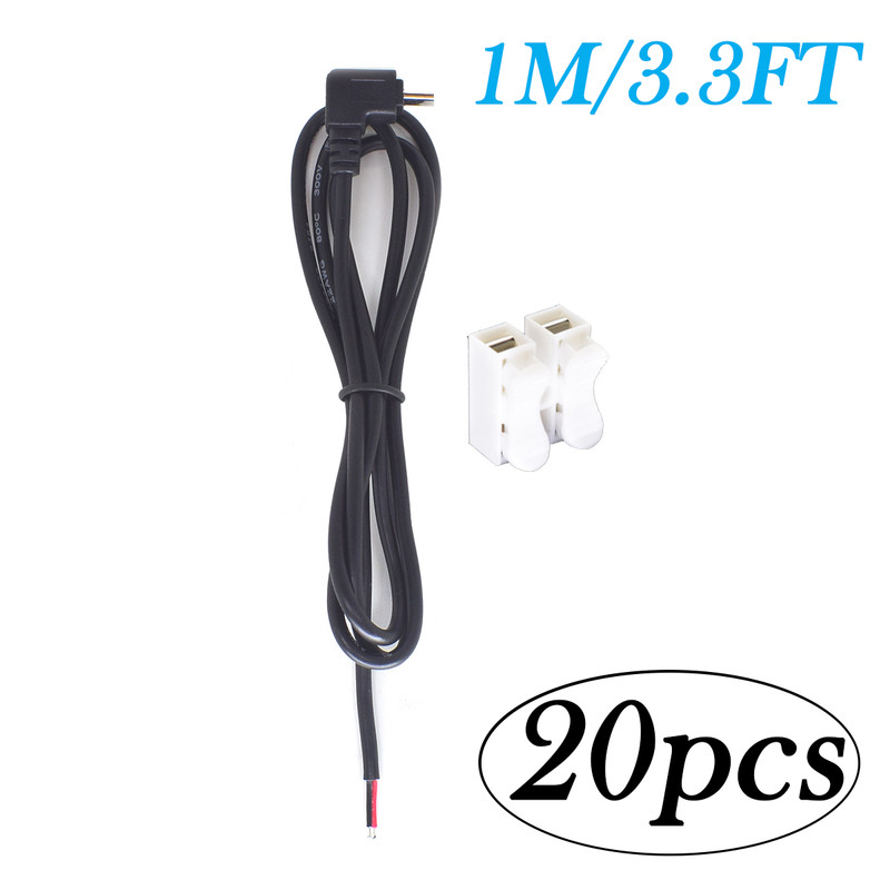 20pcs 22AWG USB Typc C Male Pigtail 2-Wire 1M/3.3FT Angle DIY Cable for Repair