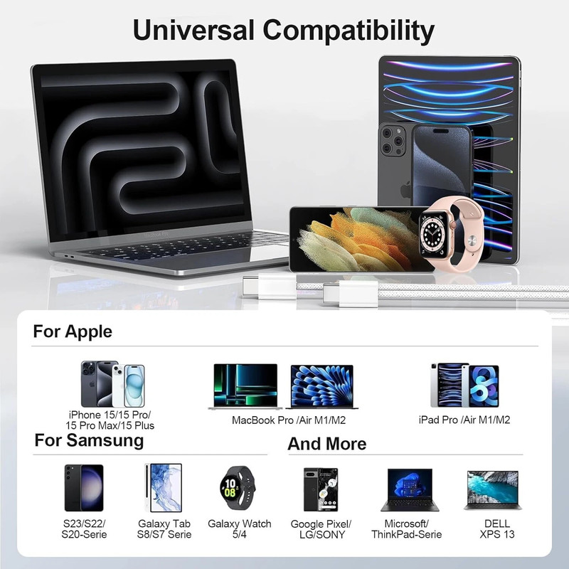 3FT USB-C Cable Braided Type C Charging Cable For iPhone 15 Pro Max/16 Pro Max gallery