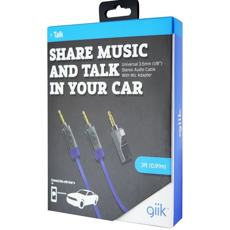 GIIK 3-Feet 3.5mm Stereo Cable with Microphone Adapter - Retail Packaging New