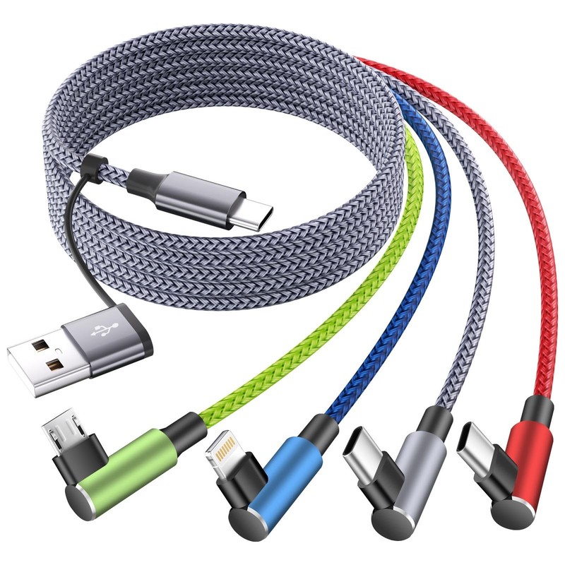 USB A/C to C Right Angle Cable, 90 Degree 1Pack5FT, Green_Blue_Grey_Red