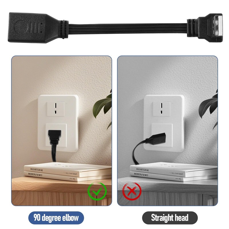 2PCS 4" 90 Degree USB2.0 Extension Cable Flat Right Angle USB Male to Female gallery