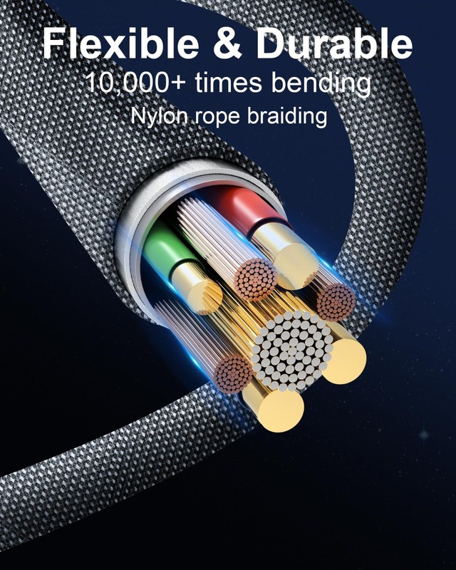 100W USB C Magnetic Charging Cable - 2 in 1 Type C Charger (3 Pack, 4/6.6FT) Fas gallery