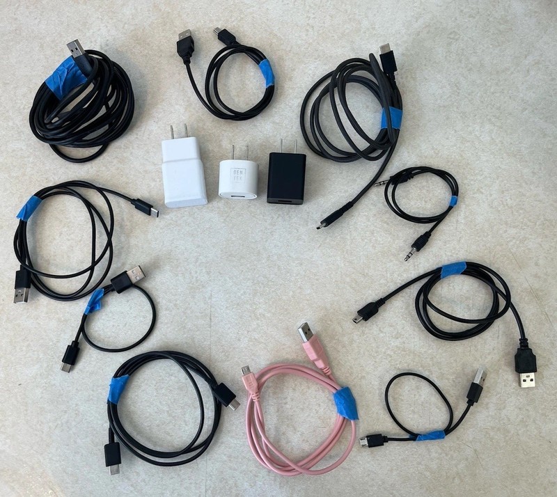 Accessory Cords and 3 USB Plug In Chargers Various Brands Universal Lot of 10