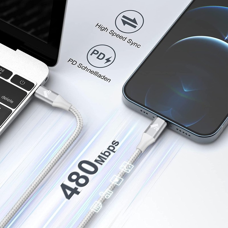 2Pack Short USB C toCable 1ft, PD USB C to iPhone Charger Cable MFi Certified, N gallery