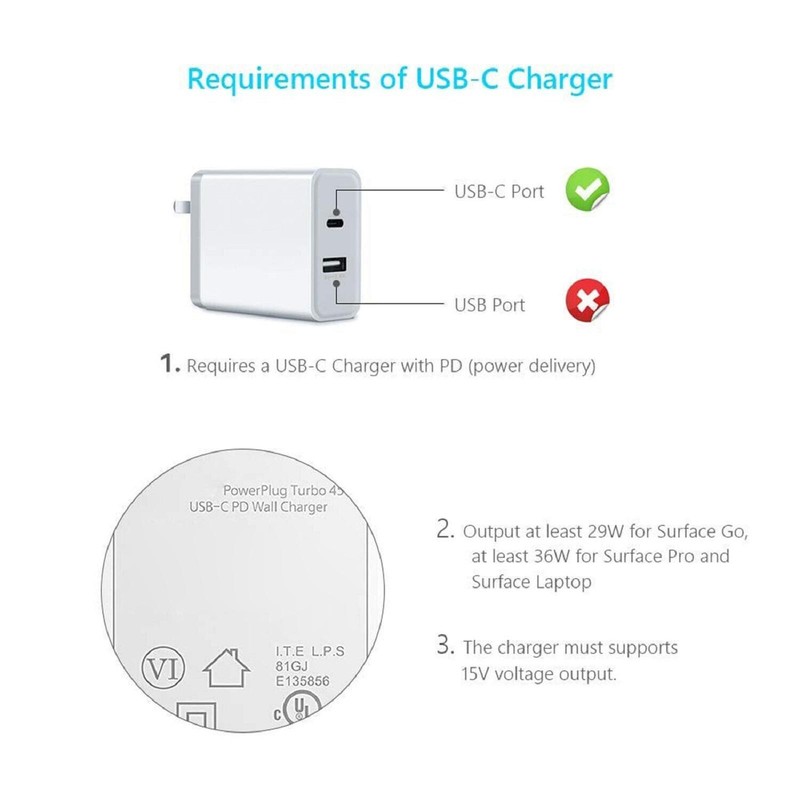 15V 3A Charging Cable USB Type-C Female Power Supply For Surface Pro 4 5 6 Go gallery