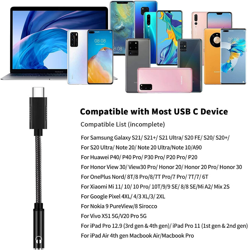 USB C to 3.5Mm Headphone Adapter, USB Type C Dongle Audio Jack Converter DAC Chi gallery
