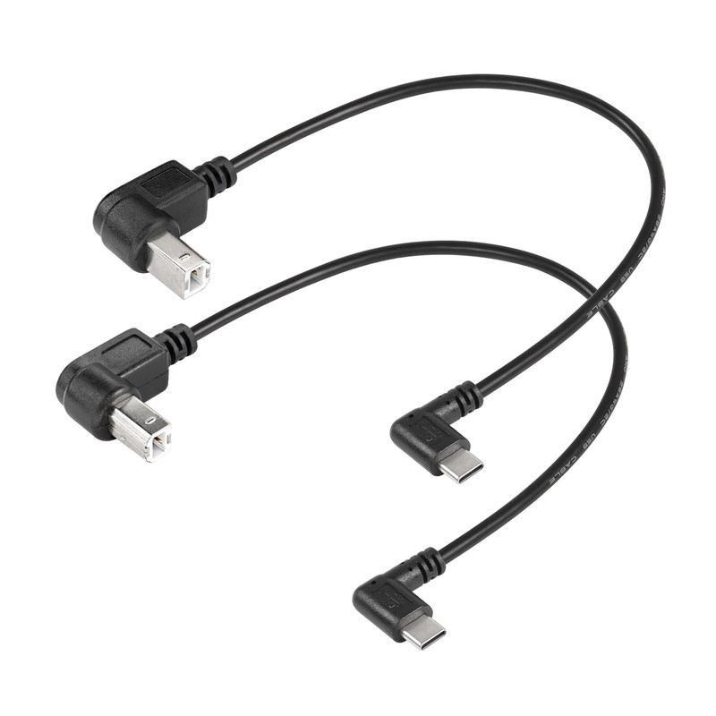 2 Pack 11.8 Inch Up Down Angled USB B To Type C Male Printer Cable