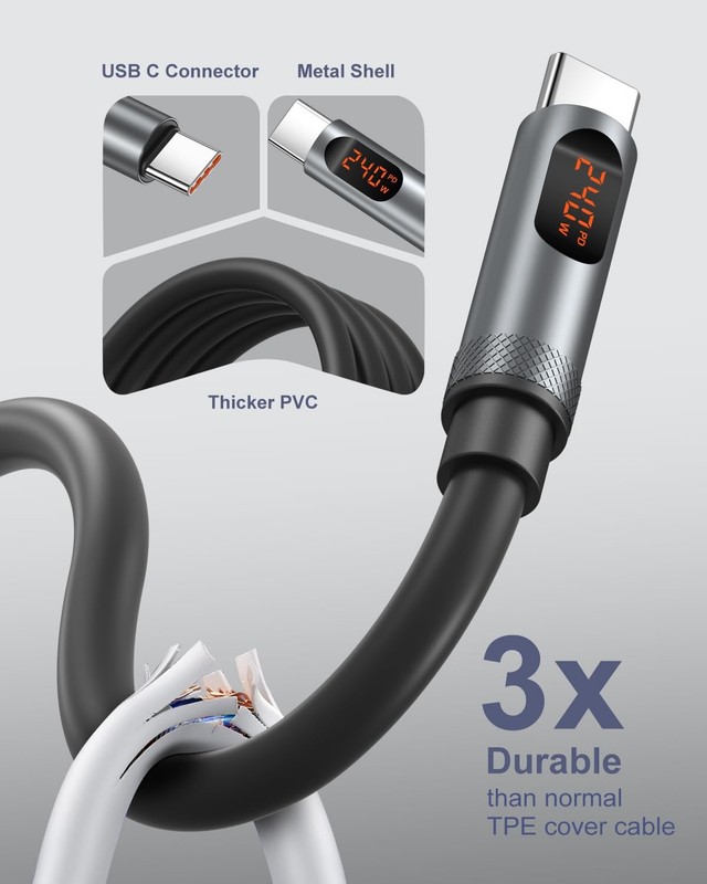 USB to USB Cable, 240W Fast Charging Charger Cord with Display for MacBook iP... gallery