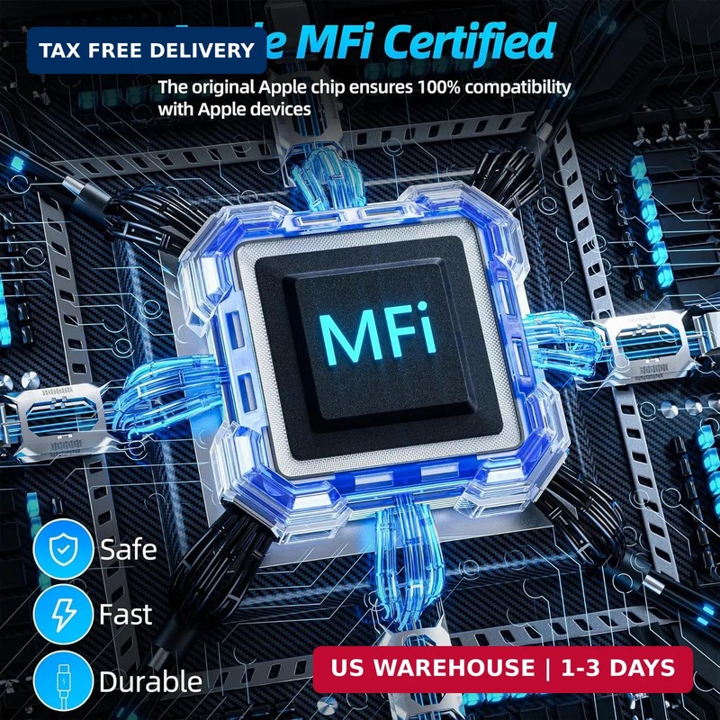 Phone Charger 3pack 10FT Apple MFi Certified Long Lightning Cable Fast Charging gallery