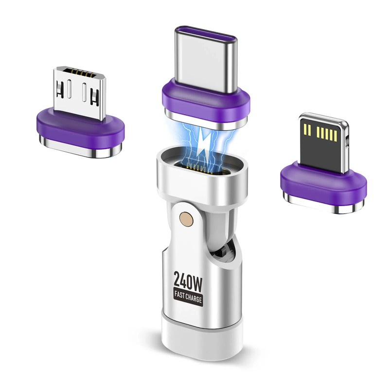USLION 240W Magnetic USB-C Adapter 180° Rotation Fast Charging Type-C Converter