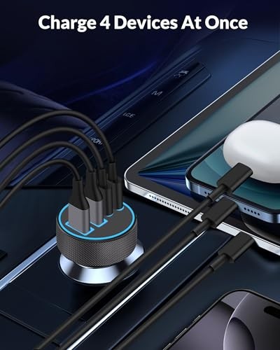 90W 4-Port USB C Car Charger with 240W 3FT Cable for iPhone 16/15, iPad, Android gallery