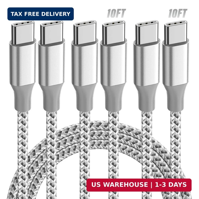 KYEHD USB C Cable，3 Pack 10FT 60W Fast Charging USB C to USB C Cable, Durable Ty