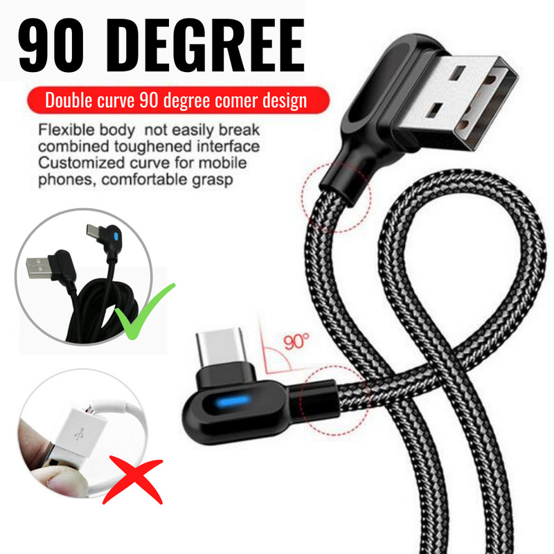 3X 90 Degree Angle USB-A to USB-C Cable Type-C Fast Charger Data Charging Cord gallery