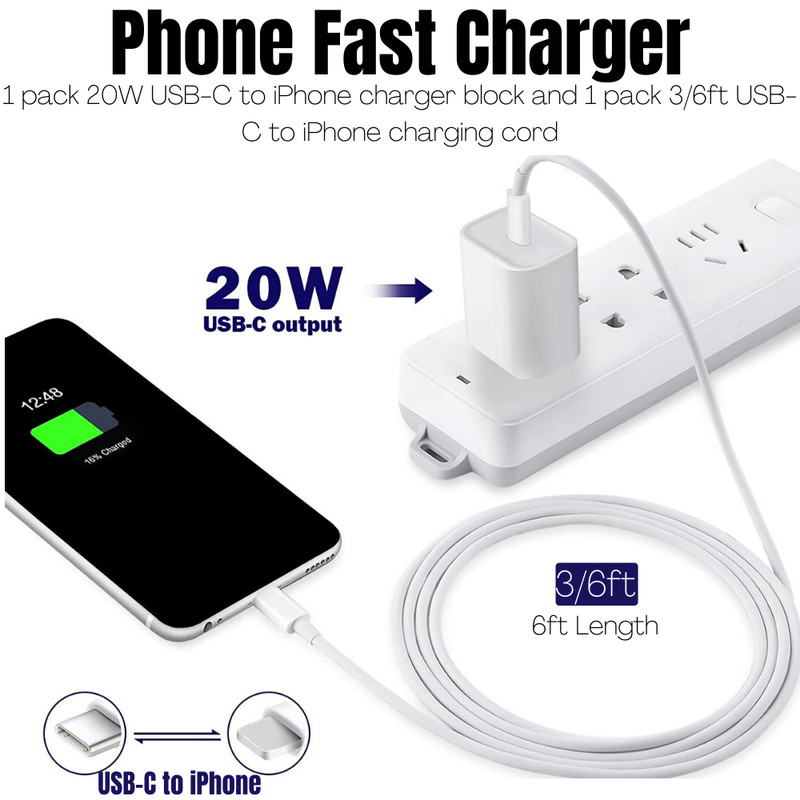 Fast Charger 20W PD Power Adapter USB C Cable For iPhone 11 Pro Max 12 13 14 XR gallery
