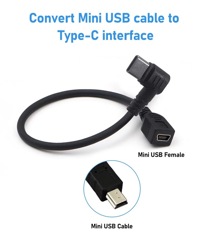 USB C Male to Mini USB Female Adapter Cable 15cm Black Dashcam gallery