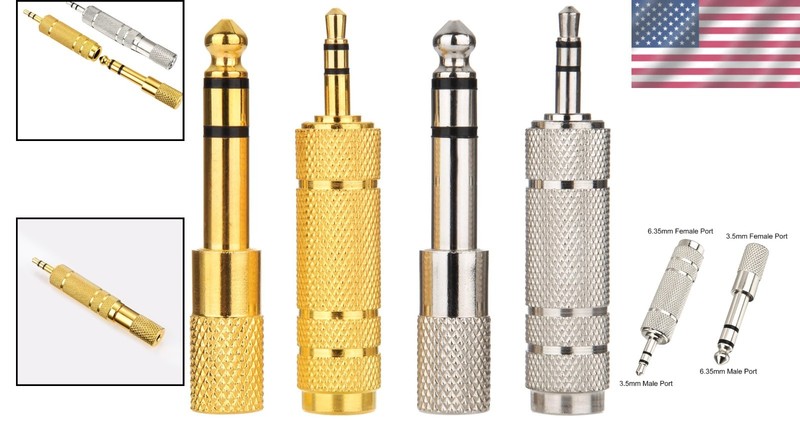 4-Pack Headphone Adapters: 6.35mm Male to 3.5mm Female - Gold & Silver gallery