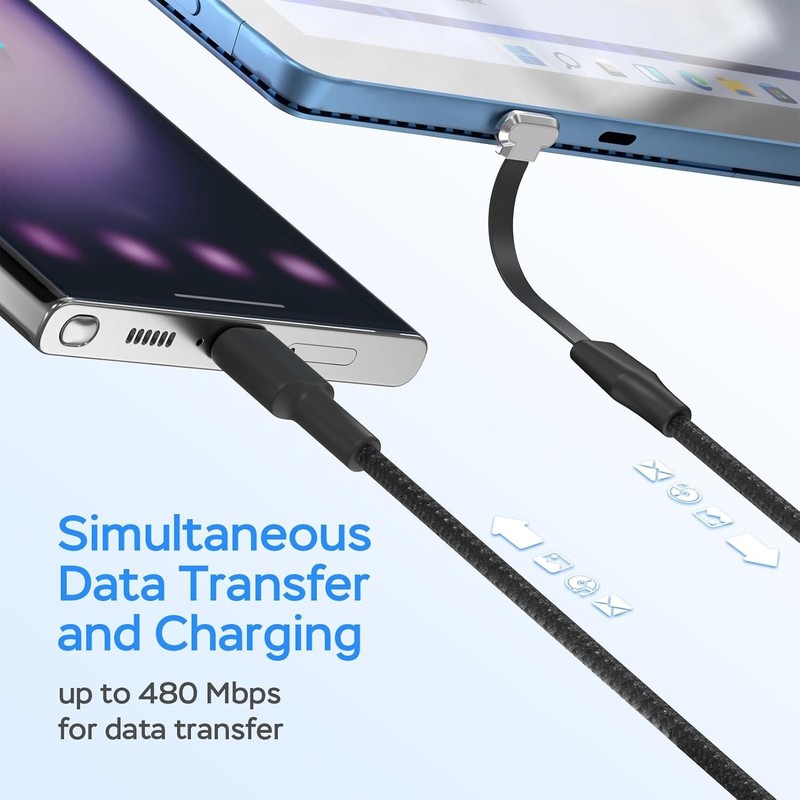 USB C Cable, 60W PD Fast Charging 3.3FT, 6FT, 10FT, 90 Degree Right Angle gallery