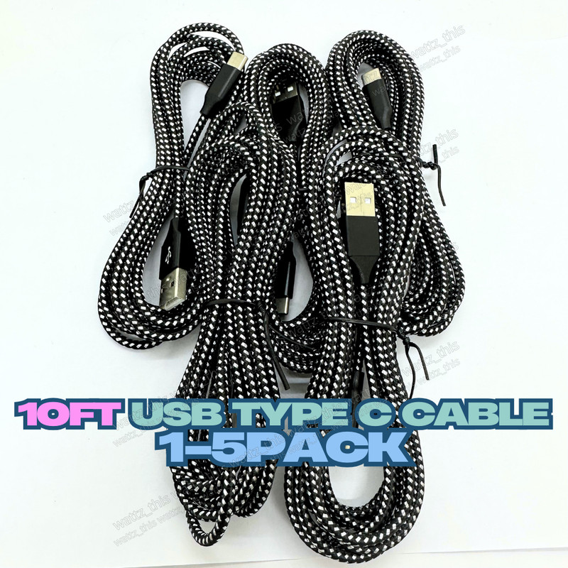 1-5X 10ft Long USB C Fast Charger Cable Lot For Samsung Android Type C Data Cord