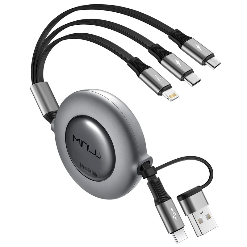MINLU 3 in 2 Multi Charging Cable, 4Ft Retractable Chargers for All Devices,M…