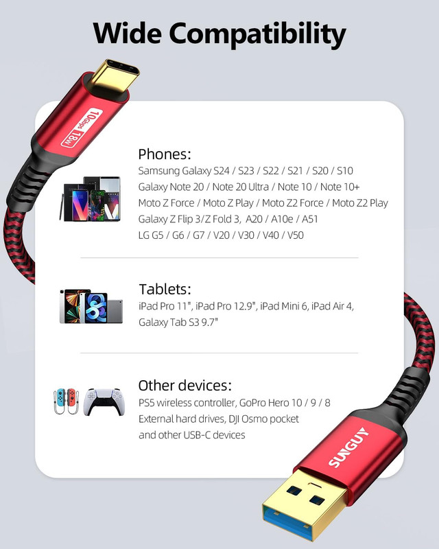 10Gbps Android Auto USB Cable 1FT, 3A USB C 3.1 Gen2 Cable Data Transfer, USB C gallery