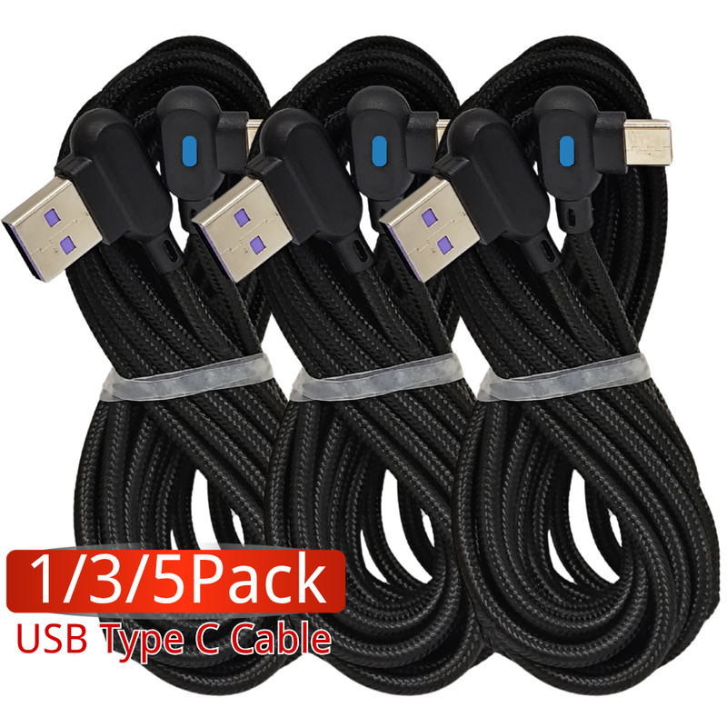90 Degree Angle USB-A to USB-C Cable Type-C Fast Charger Data Charging Cord Lot