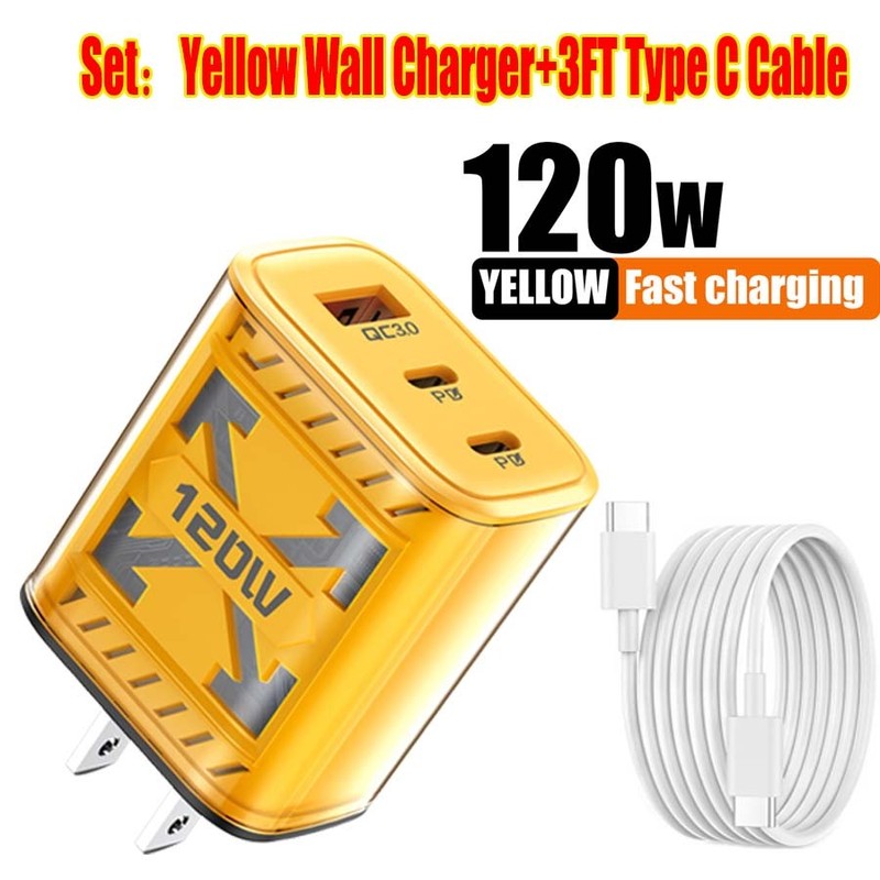 120W 3-Port USB Type-C Fast Wall Charger,For iPhone 17 Pro Max,16,15,14-6 Series