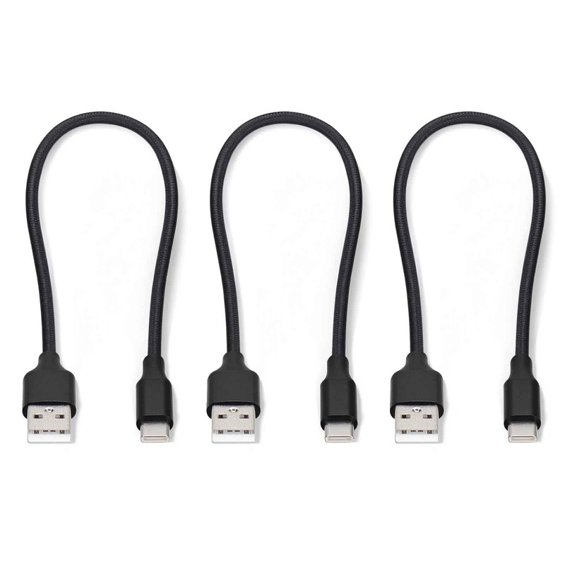 3-Pack 12-Inch USB A to C Fast Charging Cables – Braided 12-inch, Grey