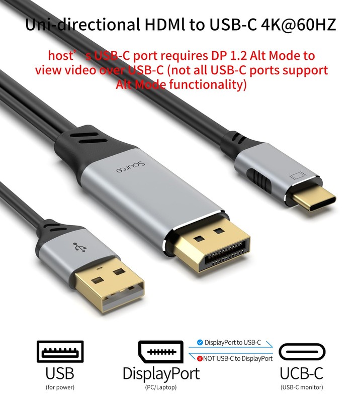 DisplayPort to USB C Cable, 4K@60Hz Display Port to USBC 6.6ft, DP 1.2 Male t... gallery