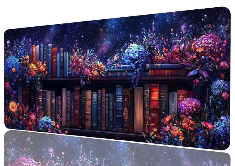 Purple Bookshelf Large Mouse Pad Floral Books Magic Fantasy Witchy Mousepad X…