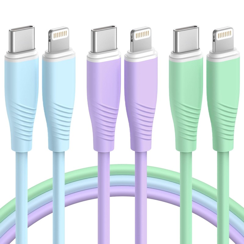 3 Pack 6 FT USB C to Lightning Cable MFi Certified iPhone 6 feet, multicolor
